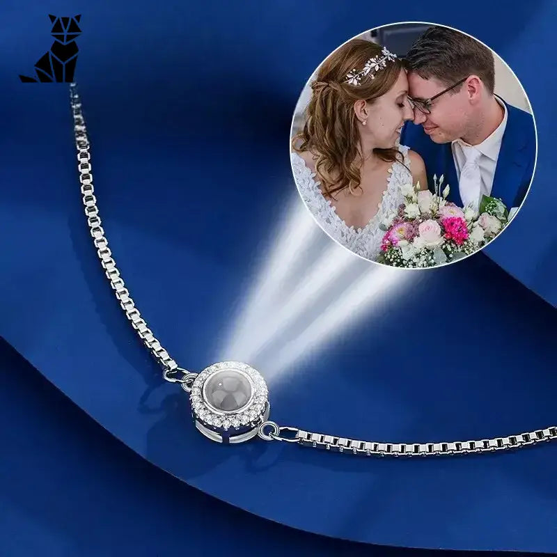 Bracelet en acier titane pour les moments spéciaux, avec la photo de mariage d’un couple sur une chaîne en argent