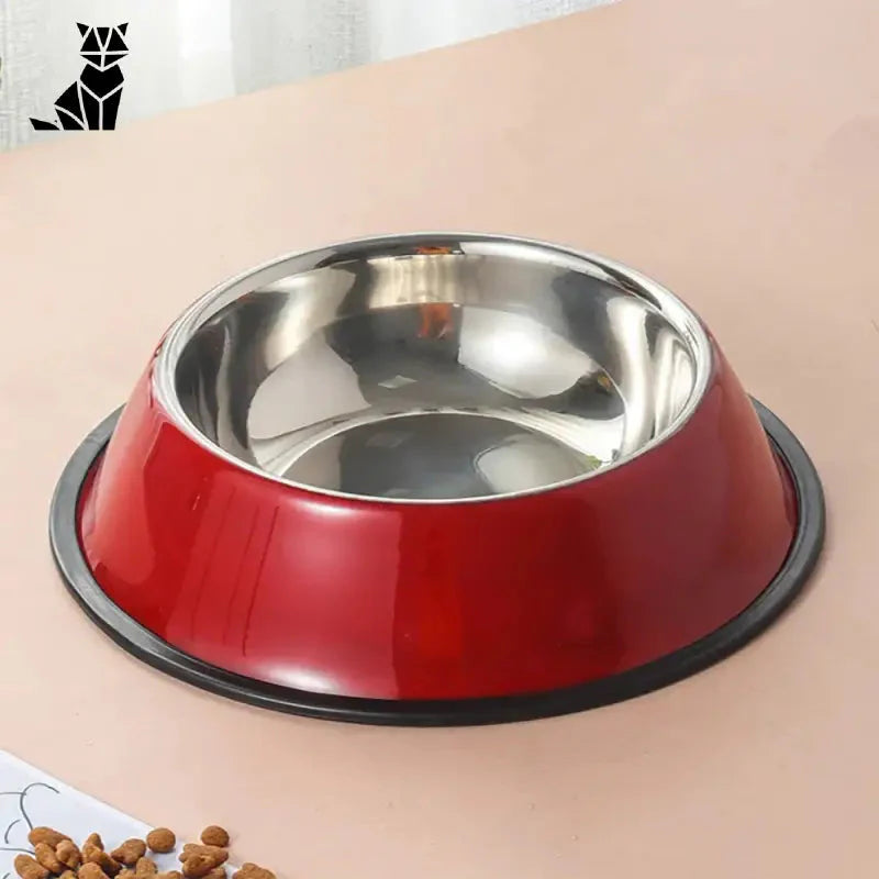 Bol rouge avec bol en métal pour chat - Gamelle personnalisée en acier inoxydable durable