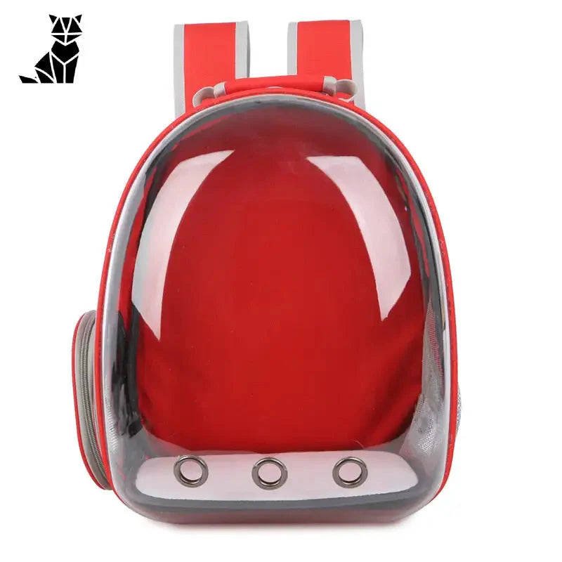 Sac à dos rouge avec poignée blanche - Sac à dos transparent pour chat : Design unique pour le voyage des animaux de compagnie